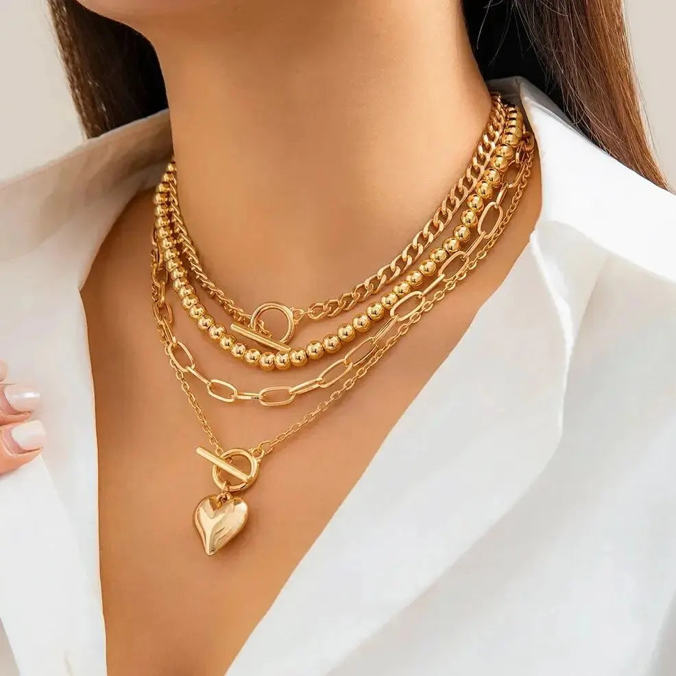 HeartGleam Necklace Set – Elegante Gouden Harthangers