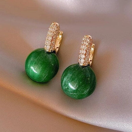 Elegante Groene Gouden Pareloorbellen - Alina Collection
