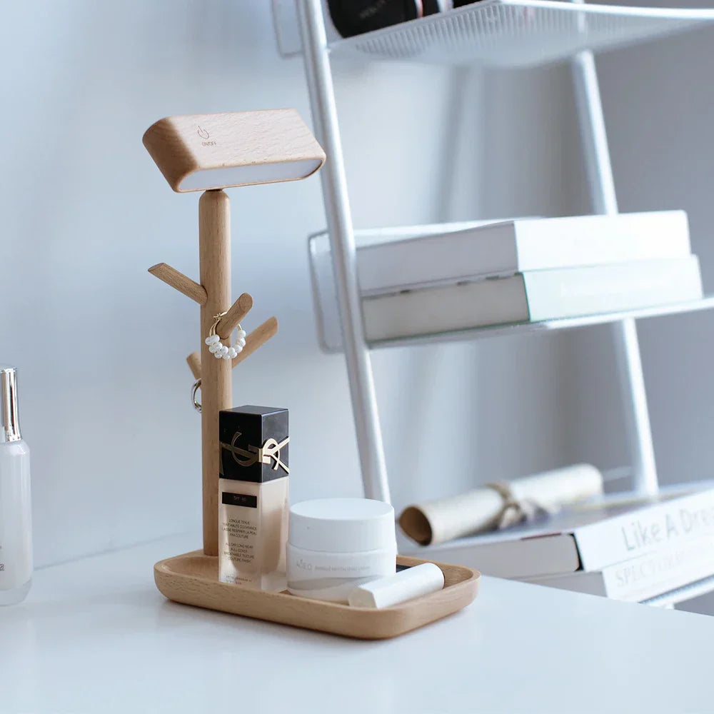 NatureGlow - Elegante Dimbare Houten Tafellamp met Opbergruimte