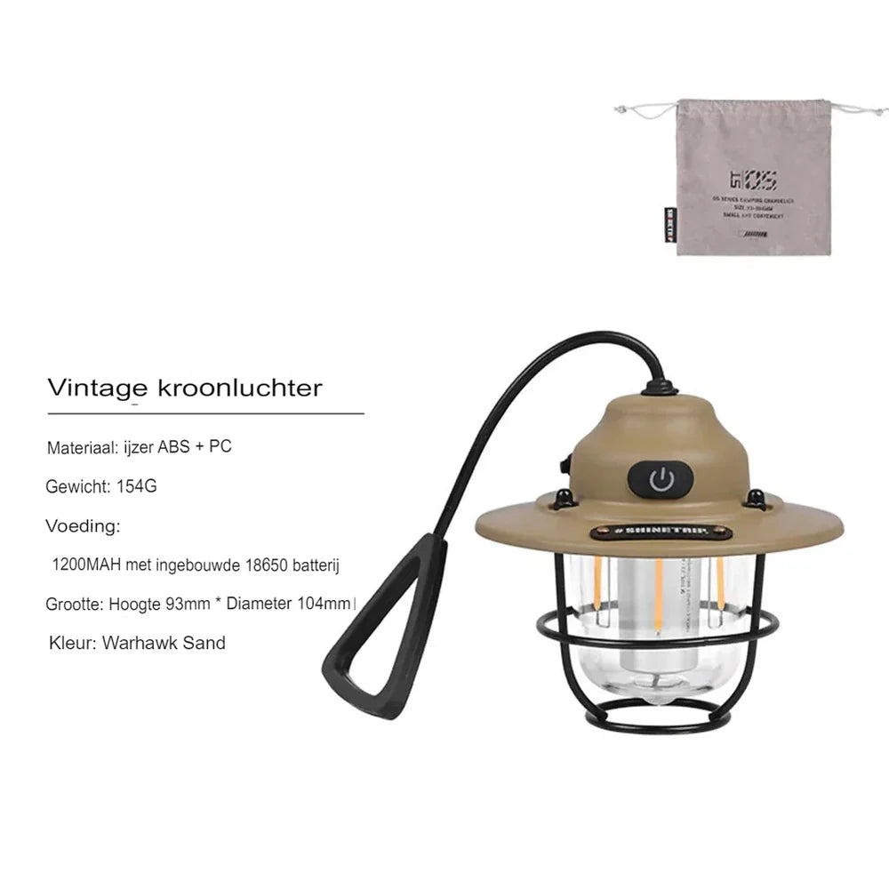 NostalgiaGlow - Retro Oplaadbare LED Lantaarn voor Avonturen