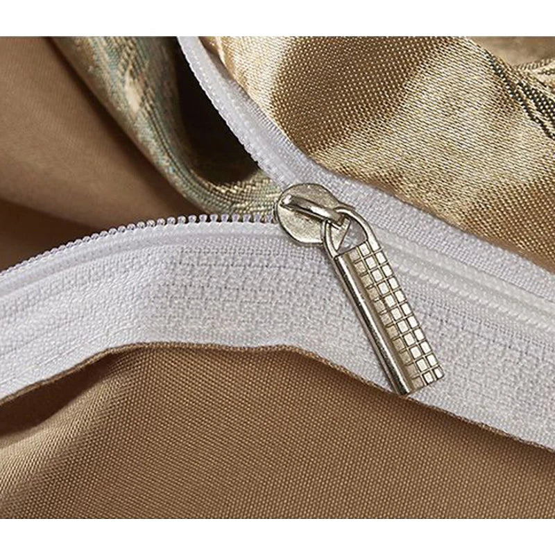 Luxueuze Satijn Rayon Jacquard Dekbedovertrek in Goud & Blauw
