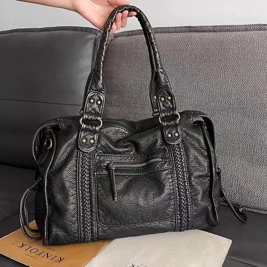 NoirClass - Elegante Zwarte Lederen Handtas