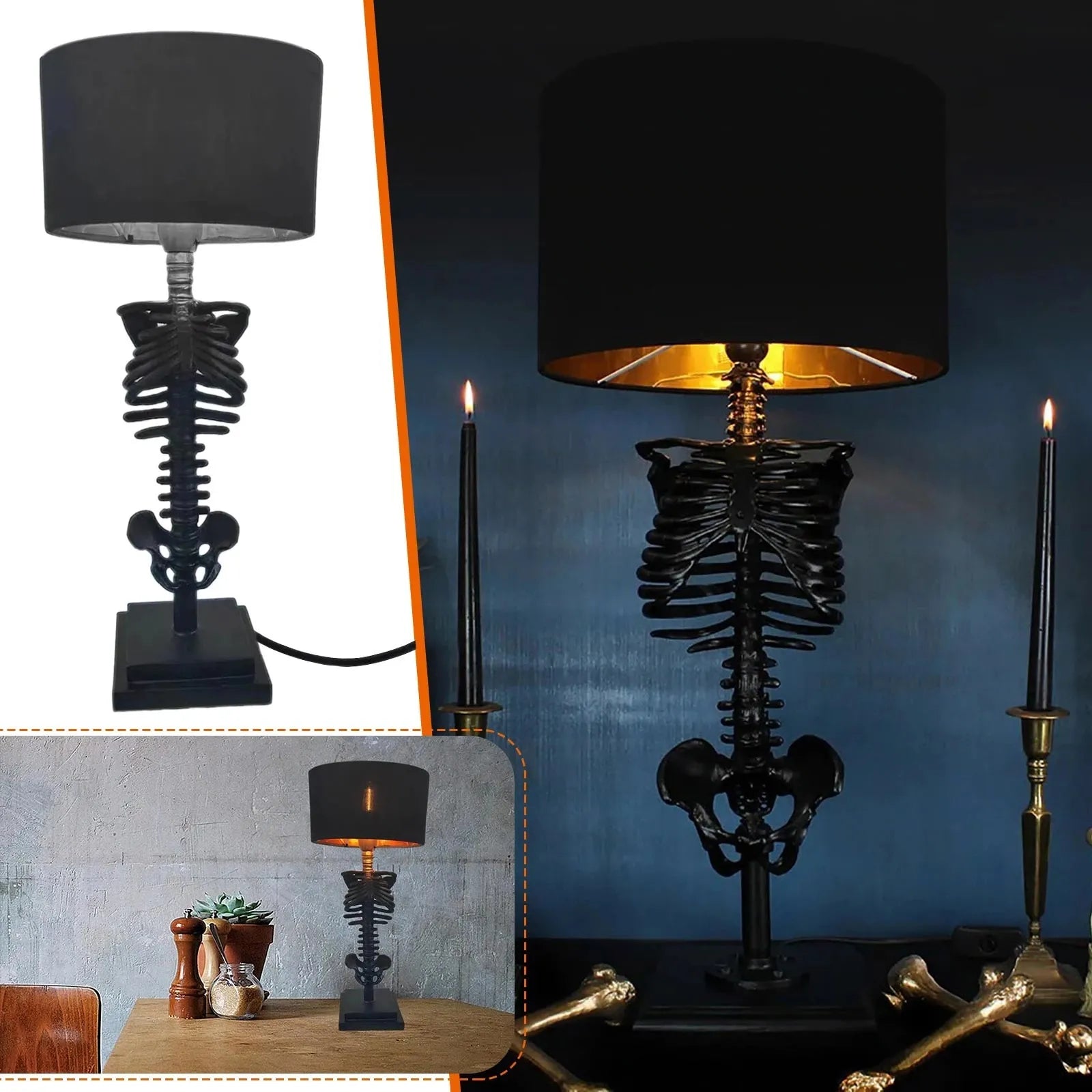 Gothic Skelet Tafellamp – Handgemaakt en Mysterieus Design