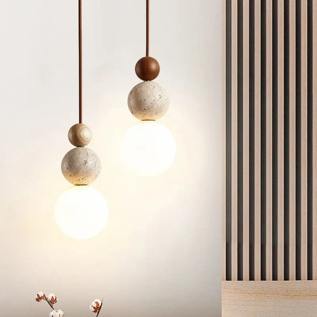 TravertineGlow - Elegante Mahonie Hanglamp voor Thuis