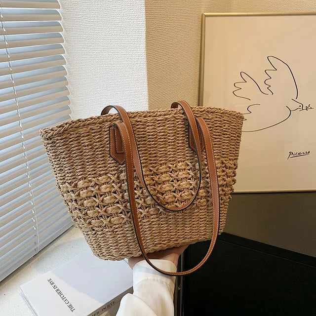 BohoVibe Tote – Elegante Stro Schoudertas