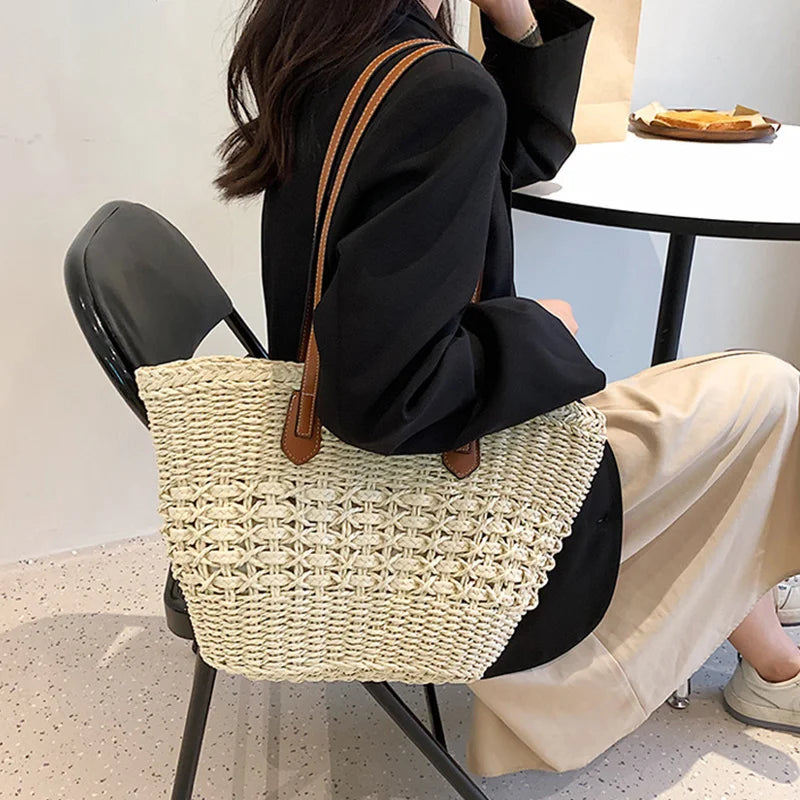 BohoVibe Tote – Elegante Stro Schoudertas