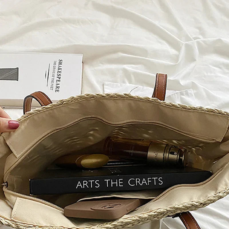 BohoVibe Tote – Elegante Stro Schoudertas