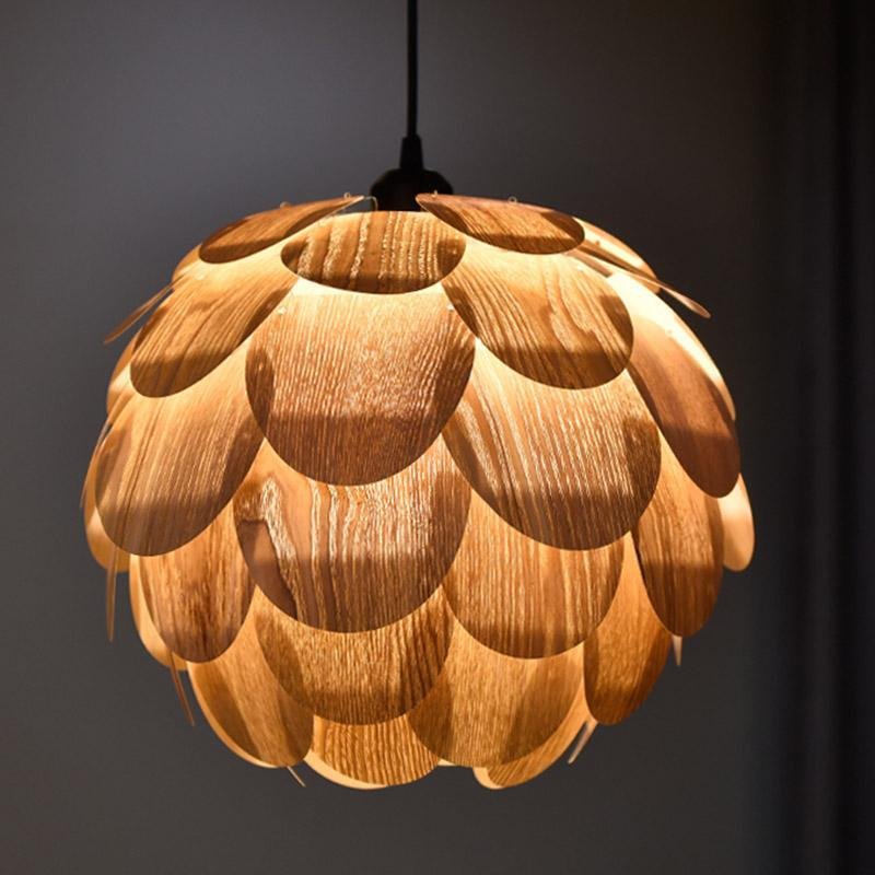 PineappleGlow Pendant - Luxe Houten Hanglamp in Ananasvorm