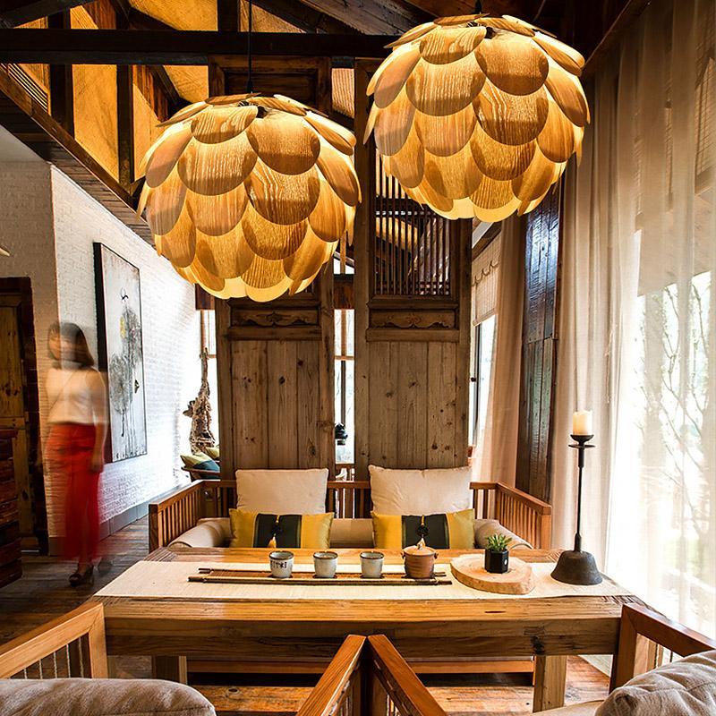 PineappleGlow Pendant - Luxe Houten Hanglamp in Ananasvorm