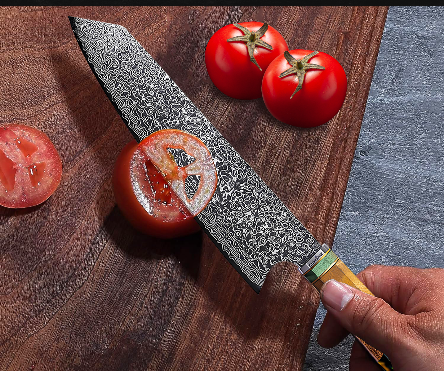 Culinaire Perfectie - SmaragdMes: Japans Koksmes met Damas Staal