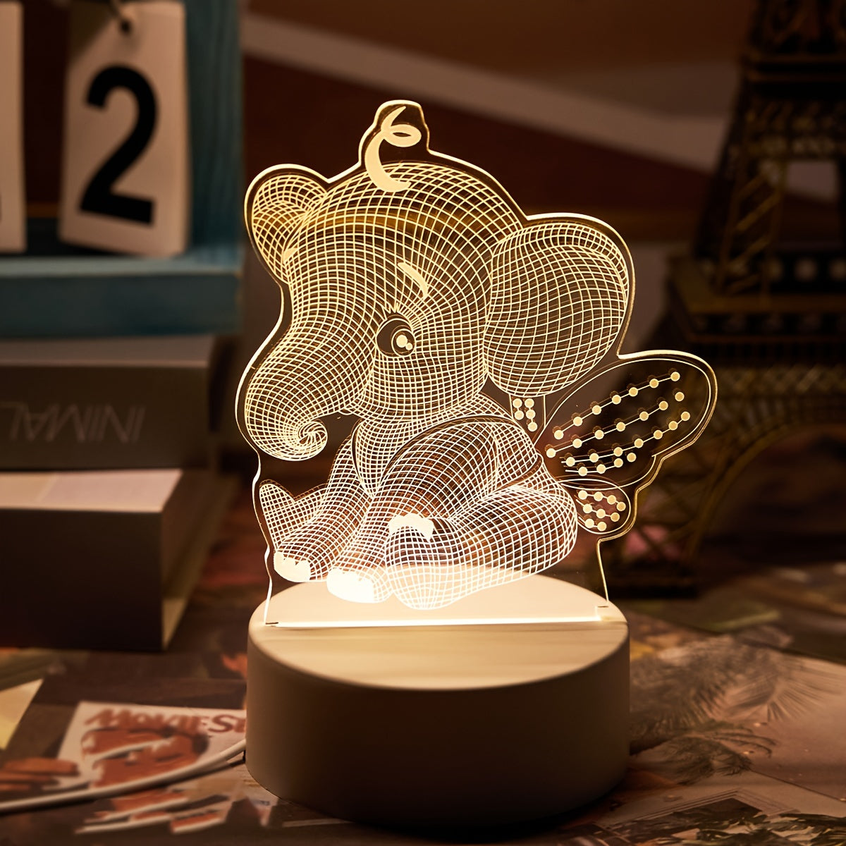 AngelElephant Lamp - 3D LED Tafellamp met USB-aansluiting