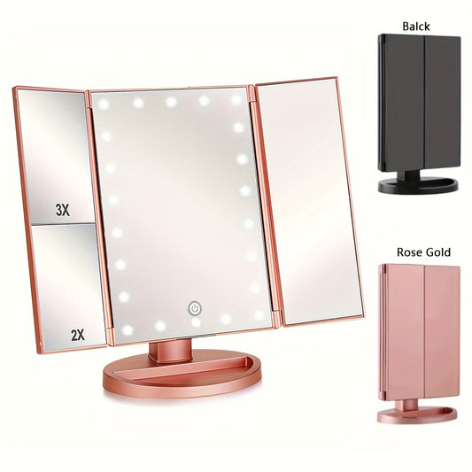 FlawlessGlow - Tri-Fold Make-up Spiegel met LED Verlichting