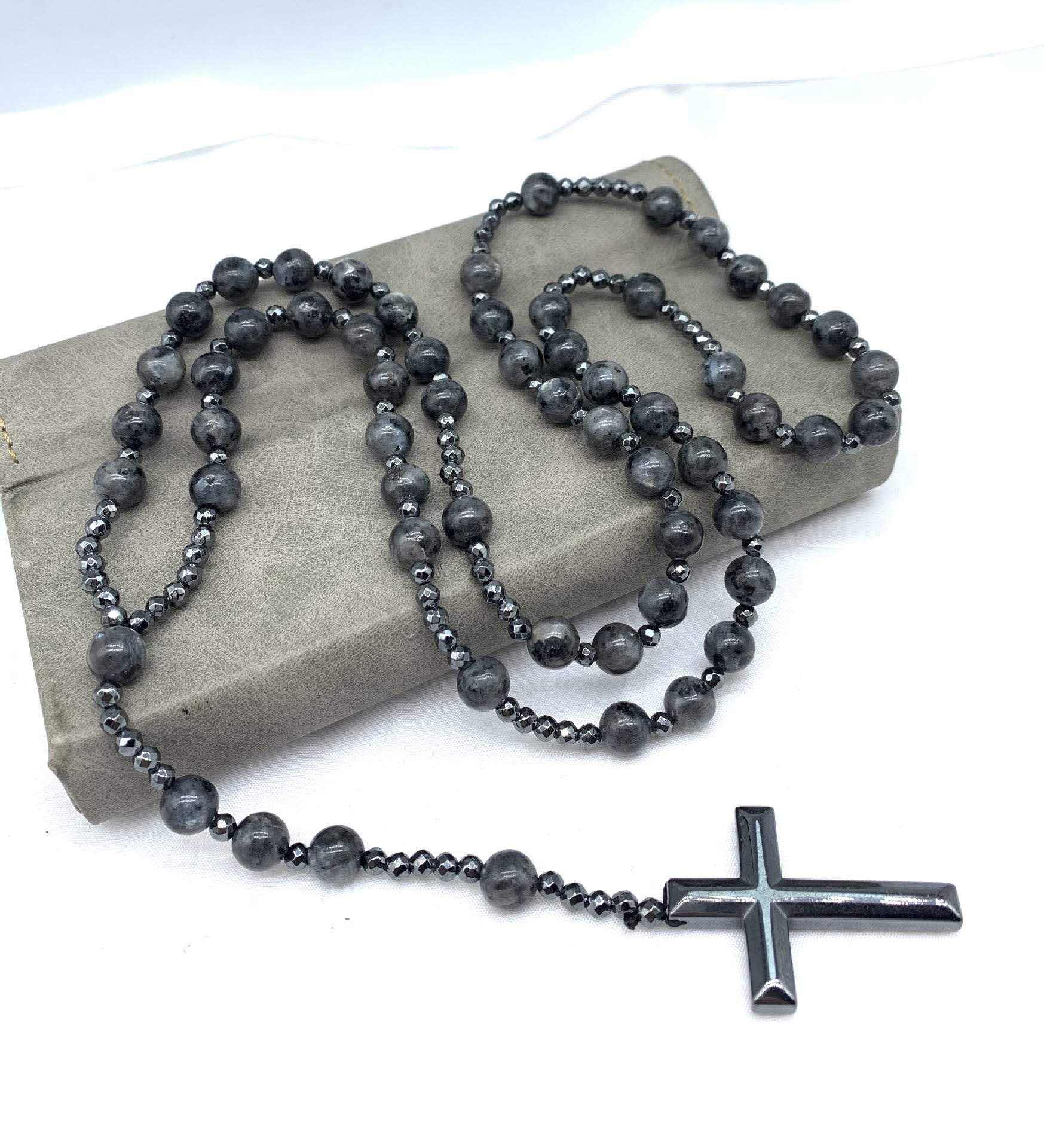 Stylish Men's Tiger Eye and Lapis Lazuli Cross Rosary Necklace - Orion Collection