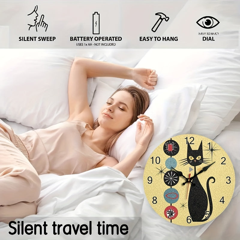 CoolCat Klok - Moderne Stille Wandklok van Hout