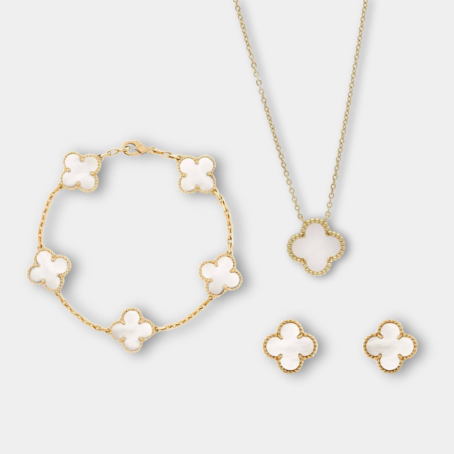GoldenClove Jewelry Set - Elegante Klaver Ketting, Armband & Oorbellen