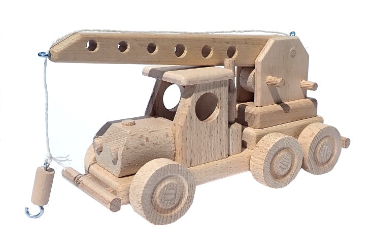 WoodCrane Speelgoed - Houten Kraanwagen met Takelarm