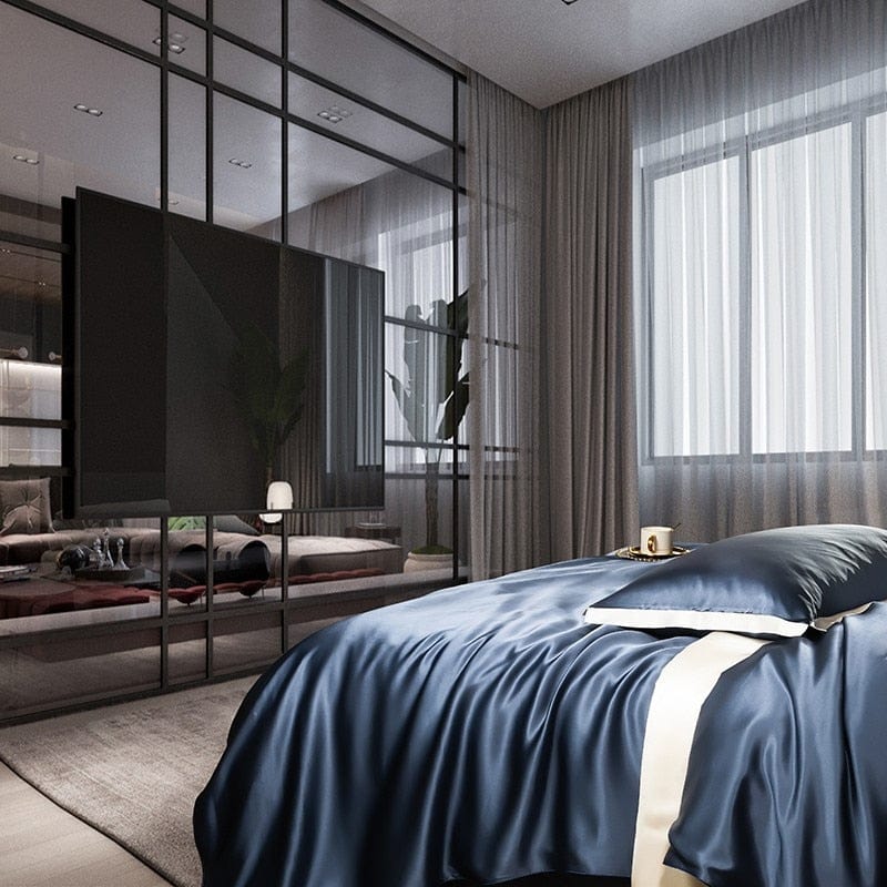 LuxLoom – Premium Moerbeizijde Beddengoed in Navy Blauw