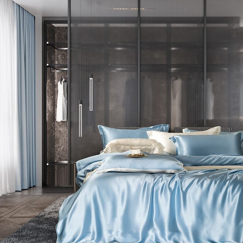 LuxeDream – Hemelsblauw Moerbeizijde Beddengoed Set