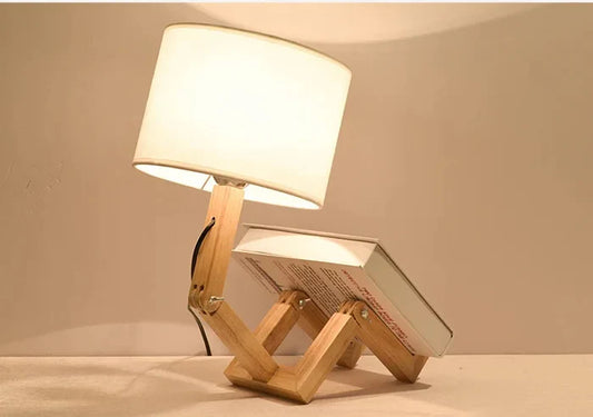 RutanFlex – Elegante Houten Tafellamp met Boekenvak