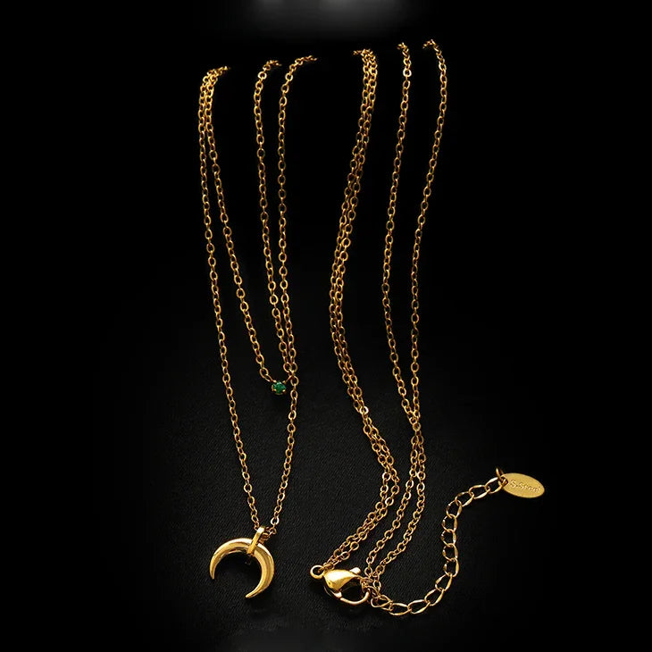 Elegant Groene Diamant Dubbele Maansikkel Ketting - Selina Collection