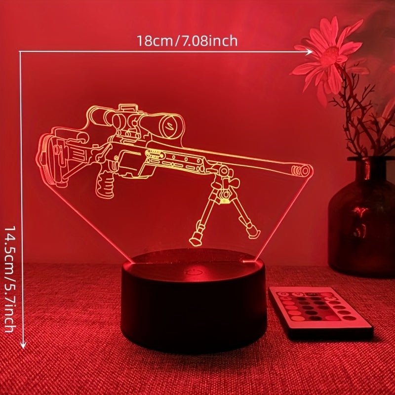 LumiGlow – 3D LED Nachtlamp Zwart Pistool 16 Kleuren