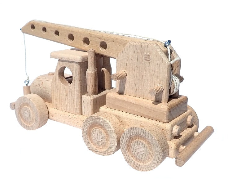 WoodCrane Speelgoed - Houten Kraanwagen met Takelarm