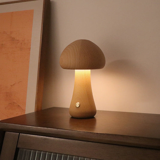 Mushroomlight - Draadloze Houten Paddenstoel LED Nachtlampje