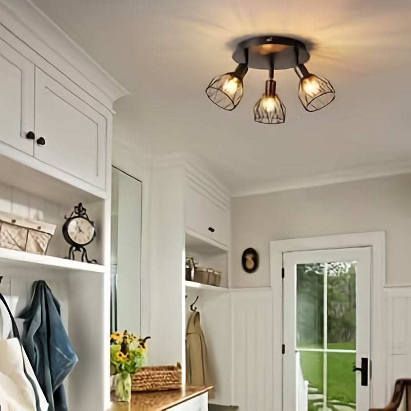 RusticGlow Lamp - Landelijke Zwarte Plafondlamp met Draaibare Kappen