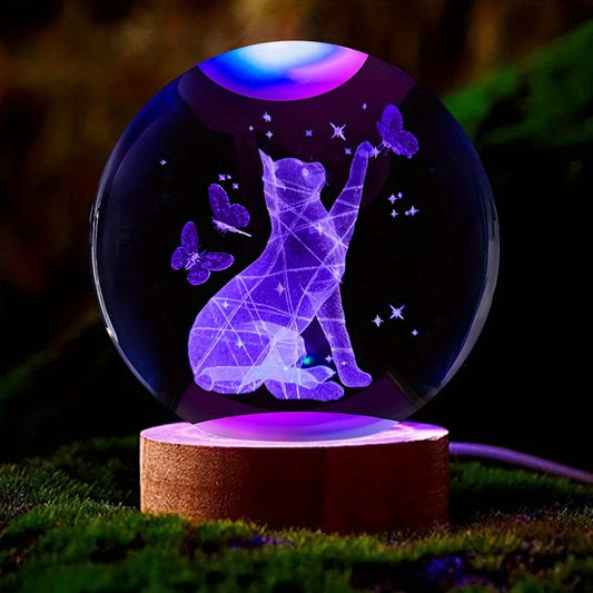 CrystalGlow – 3D Kristallen Bol Nachtlamp met Houten Basis