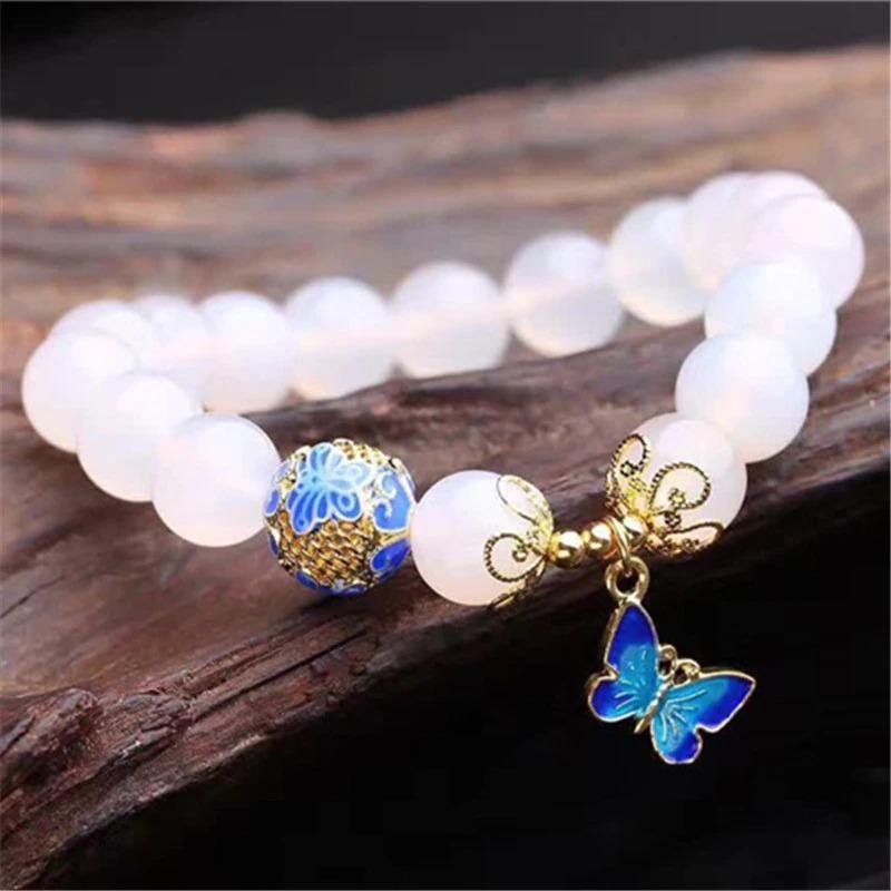 Butterfly Charm Bracelet – Elegante Witte Agaat