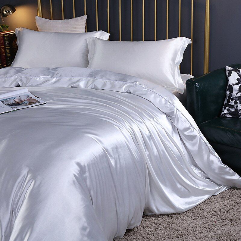 Zijde/Satijnen Bedlinnen Dekbedovertrek Luxe Set (2x kussensloop, 1x hoeslaken, 1x dekbed)