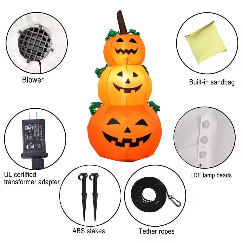 Halloween Opblaasbare Pompoen 1,2M met LED Verlichting voor Tuin en Huis