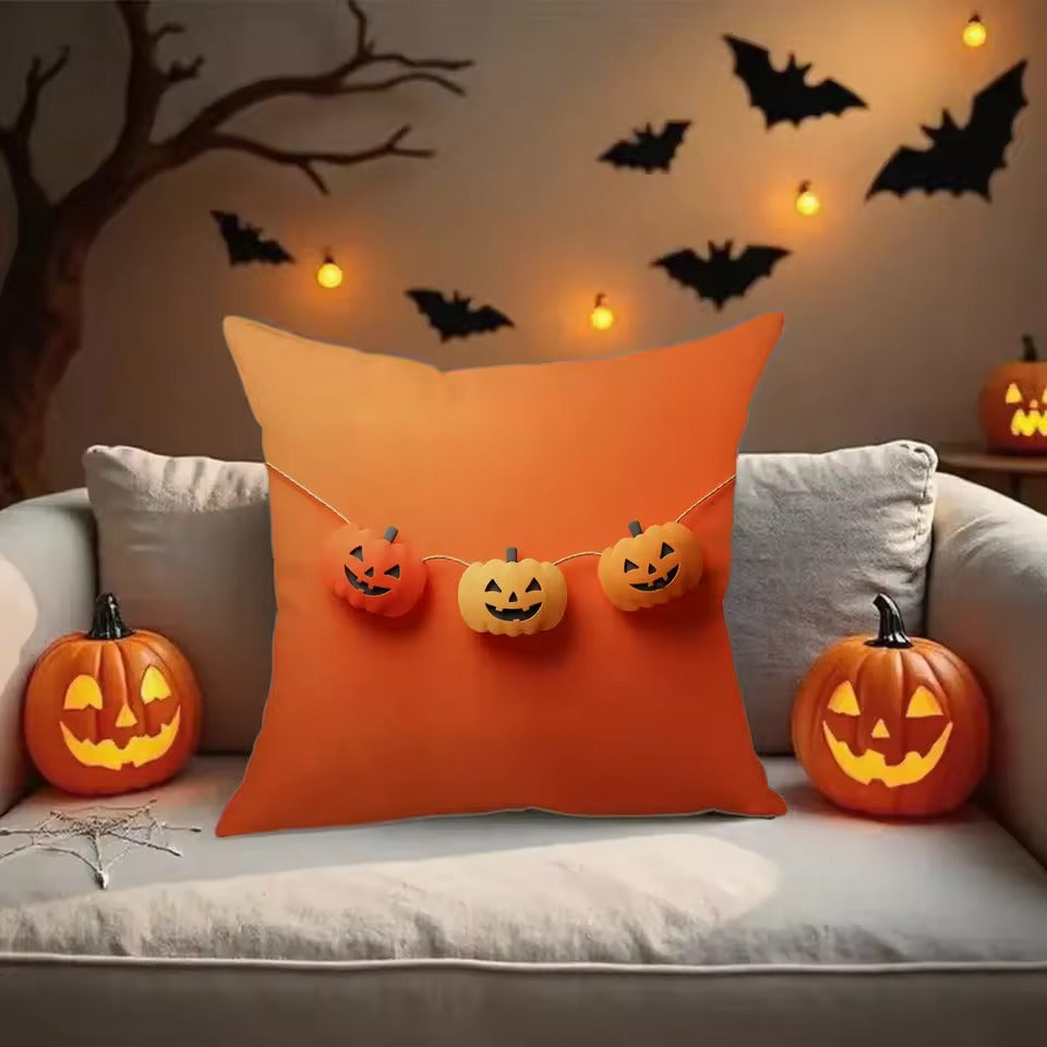 Halloween Kussenhoes – Pompoen en Katten Design voor Bank en Slaapkamer