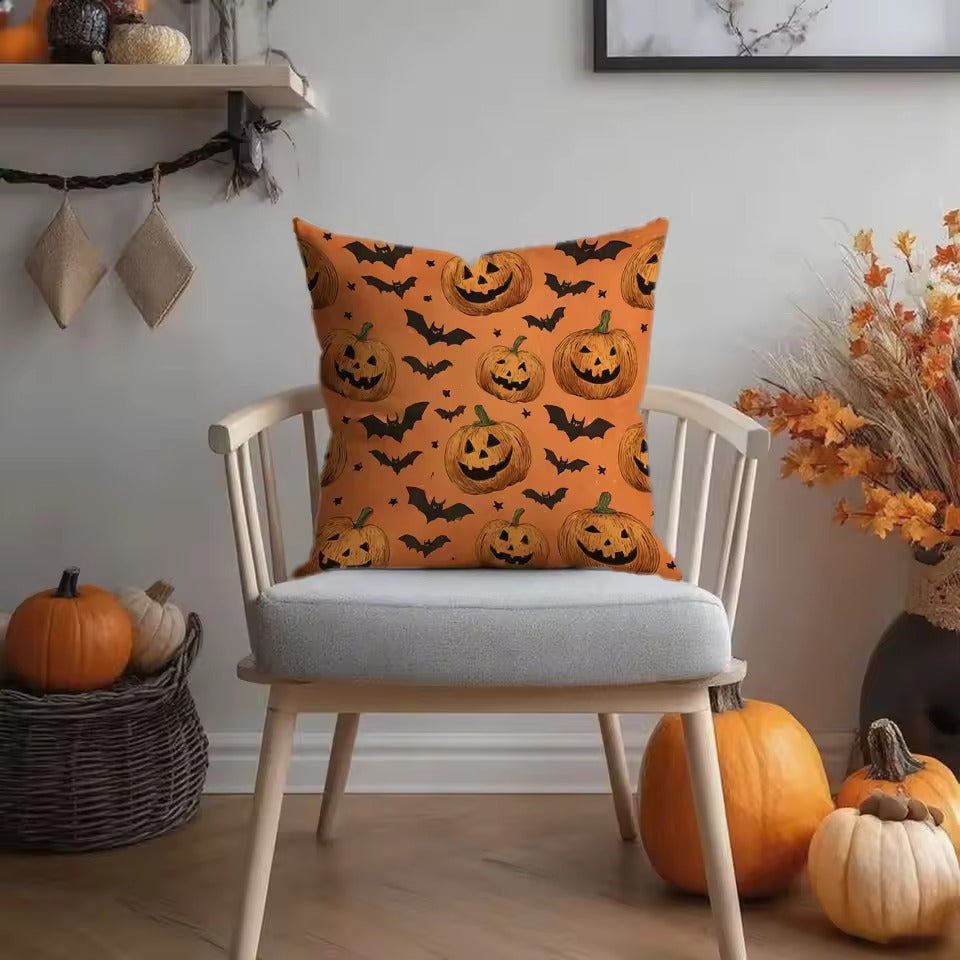Halloween Kussenhoes – Pompoen en Katten Design voor Bank en Slaapkamer