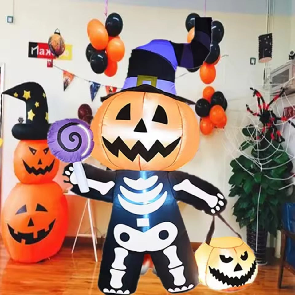 Halloween Opblaasbare Pompoen Skelet 1.7M met Spook en LED Verlichting