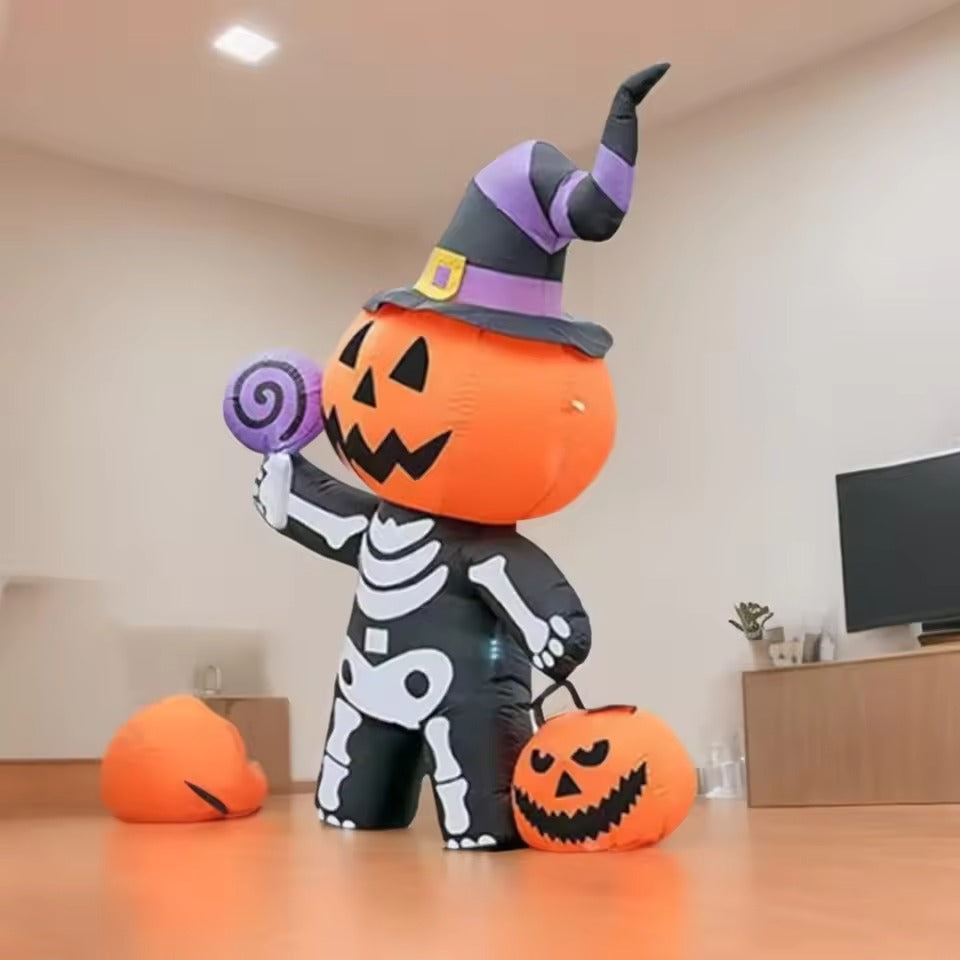 Halloween Opblaasbare Pompoen Skelet 1.7M met Spook en LED Verlichting