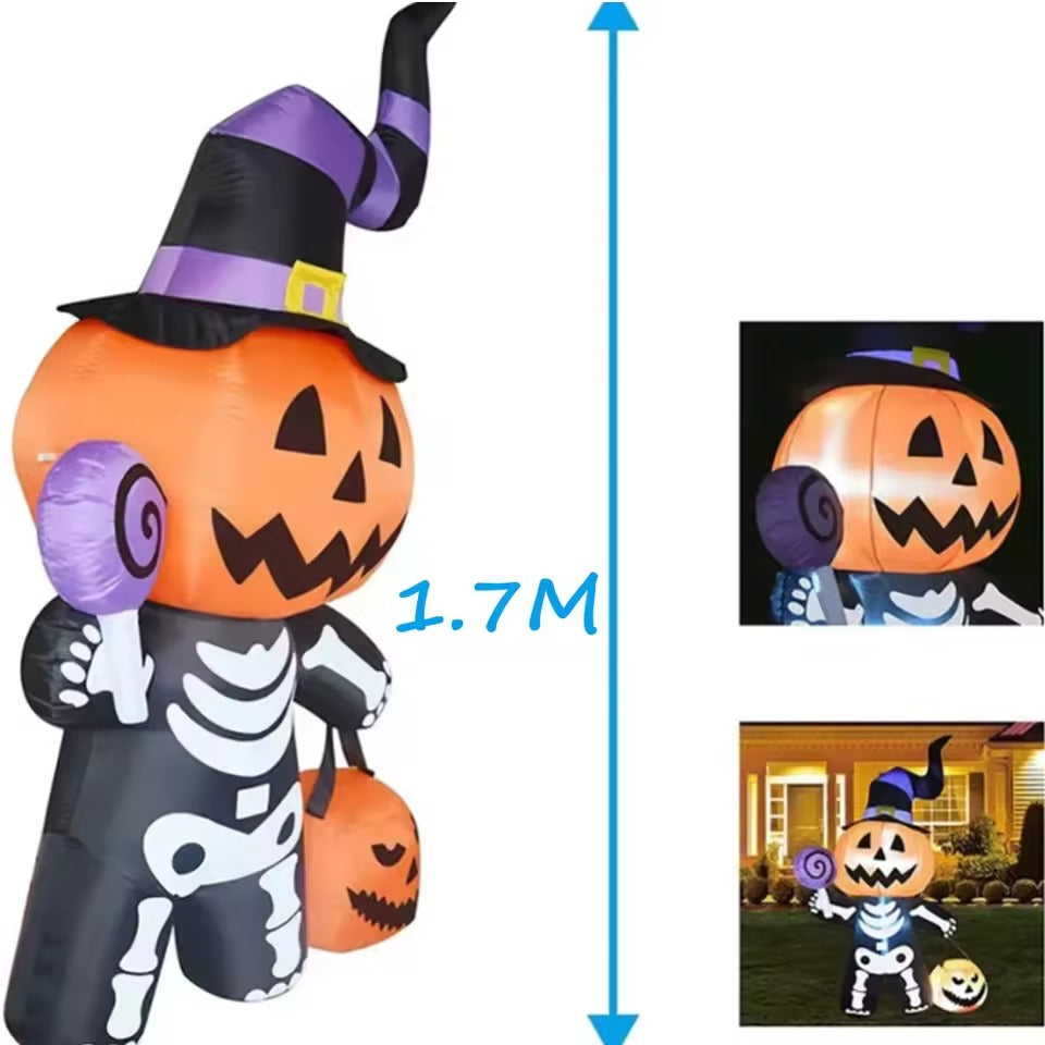 Halloween Opblaasbare Pompoen Skelet 1.7M met Spook en LED Verlichting