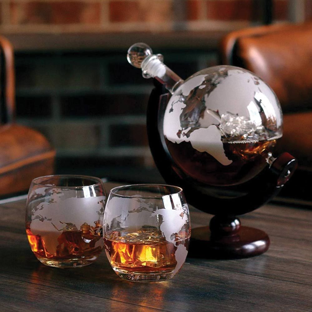 Globe Whiskey Decanter Set – Luxe Wereldbol Karaf met Glazen