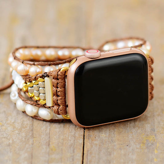 Elvianne - Luxe Zoetwaterparel Wikkelbandje voor Apple Watch