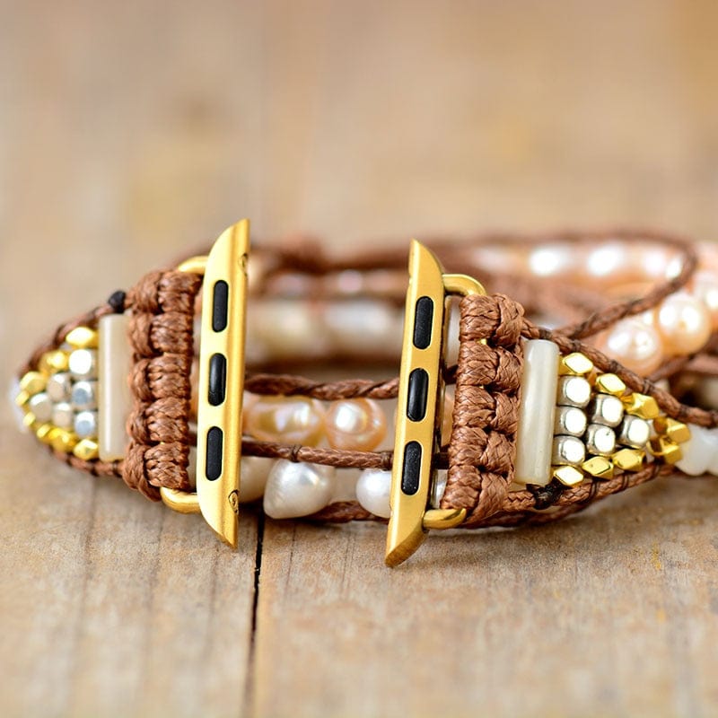 Elvianne - Luxe Zoetwaterparel Wikkelbandje voor Apple Watch