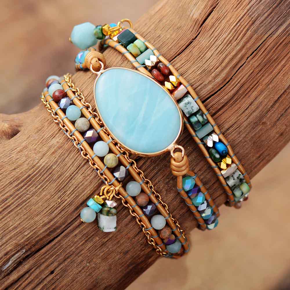 Amazonite Bracelet – Stijlvolle Zeeblauwe Wikkelarmband