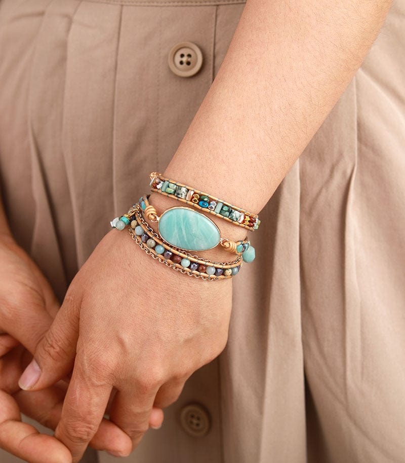 Amazonite Bracelet – Stijlvolle Zeeblauwe Wikkelarmband