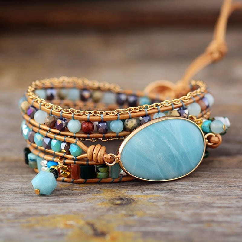 Amazonite Bracelet – Stijlvolle Zeeblauwe Wikkelarmband