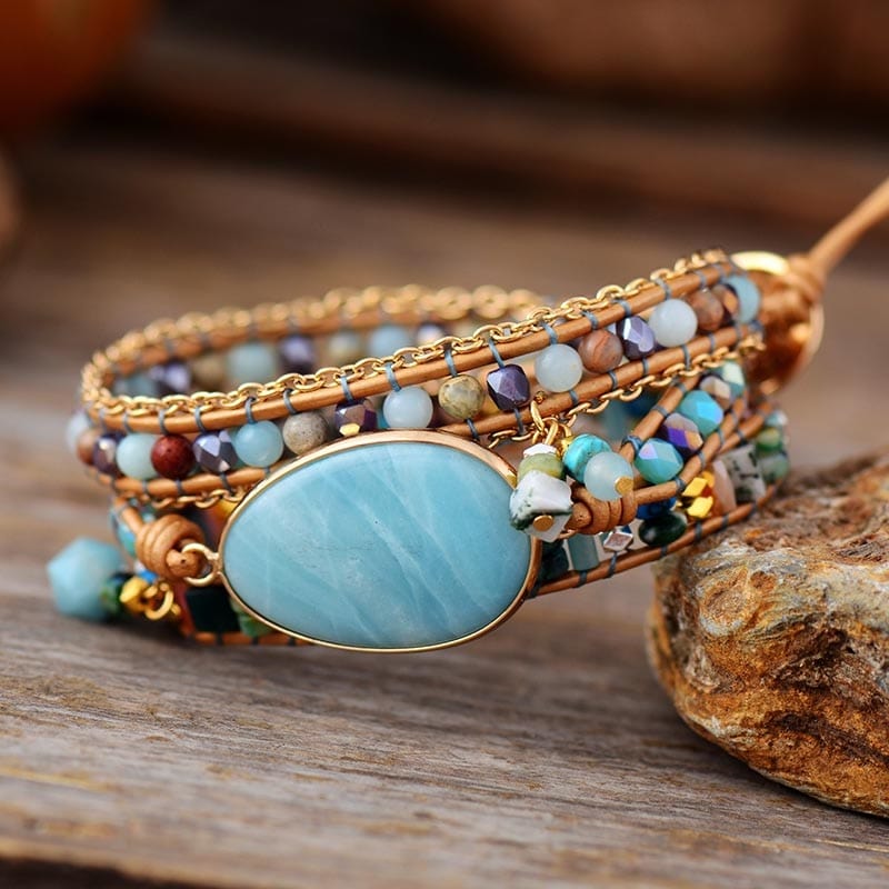 Amazonite Bracelet – Stijlvolle Zeeblauwe Wikkelarmband