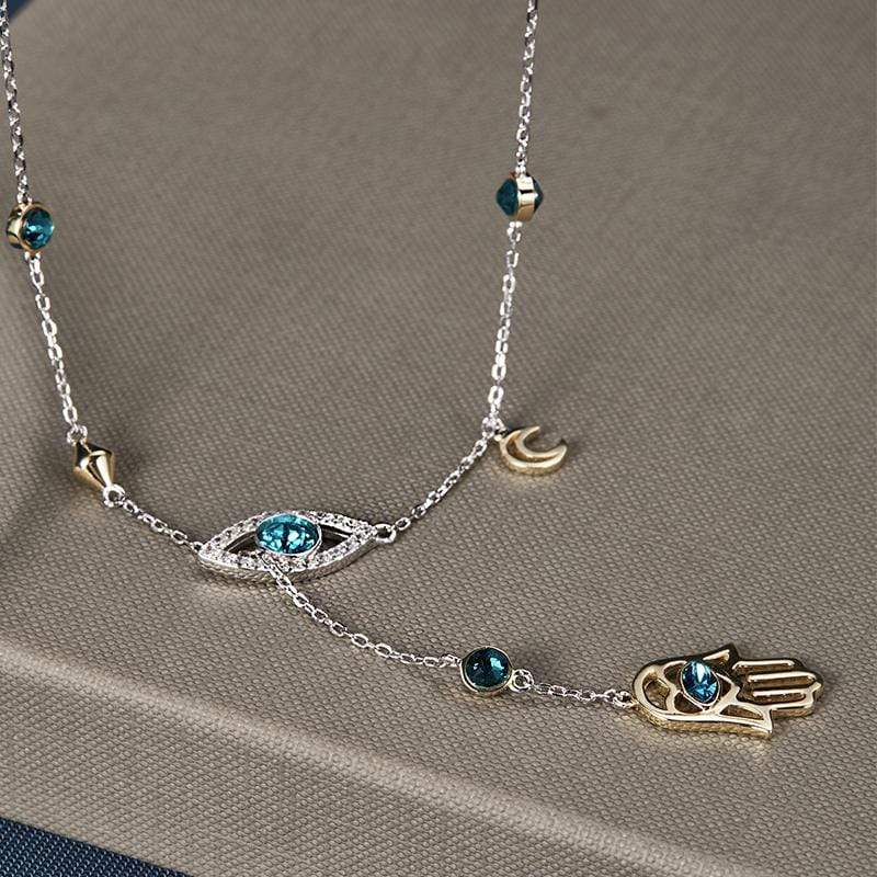 CrystalHamsa - Elegante Zilveren Ketting met Hamsa