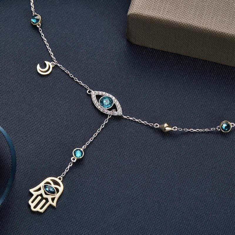 CrystalHamsa - Elegante Zilveren Ketting met Hamsa