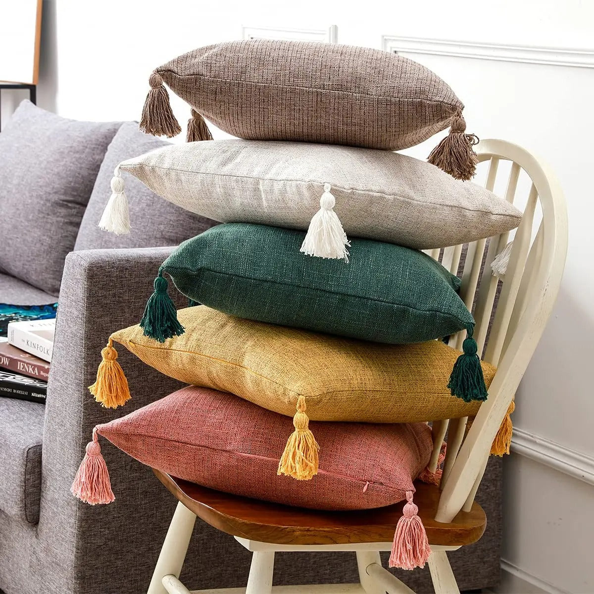 ImperialRest Kussenhoes - Elegante Linnen Kussenhoes met Speelse Kwastjes voor Elke Ruimte