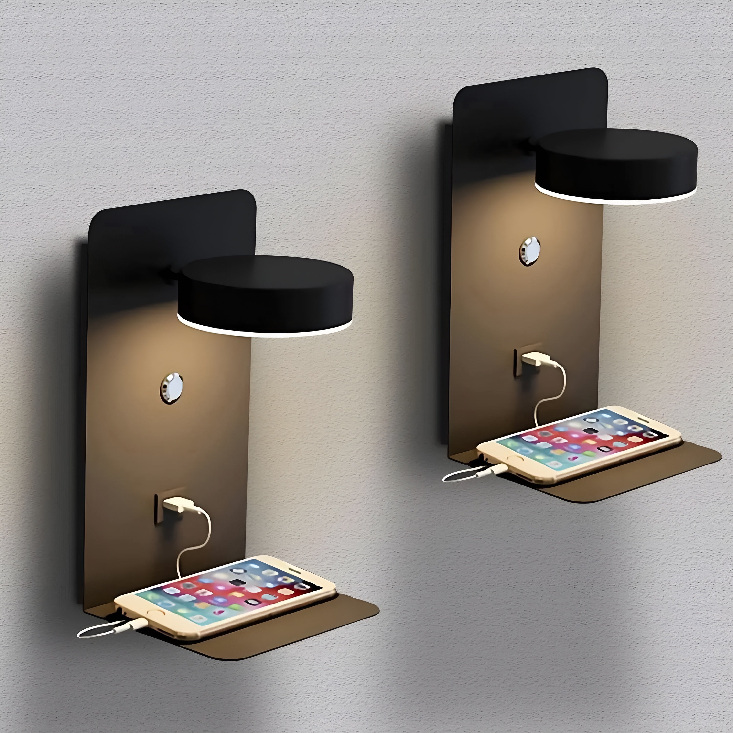ChargeBright Luxe LED Wandlamp met USB Oplaadpoort - Modern Zwart-Wit Ontwerp