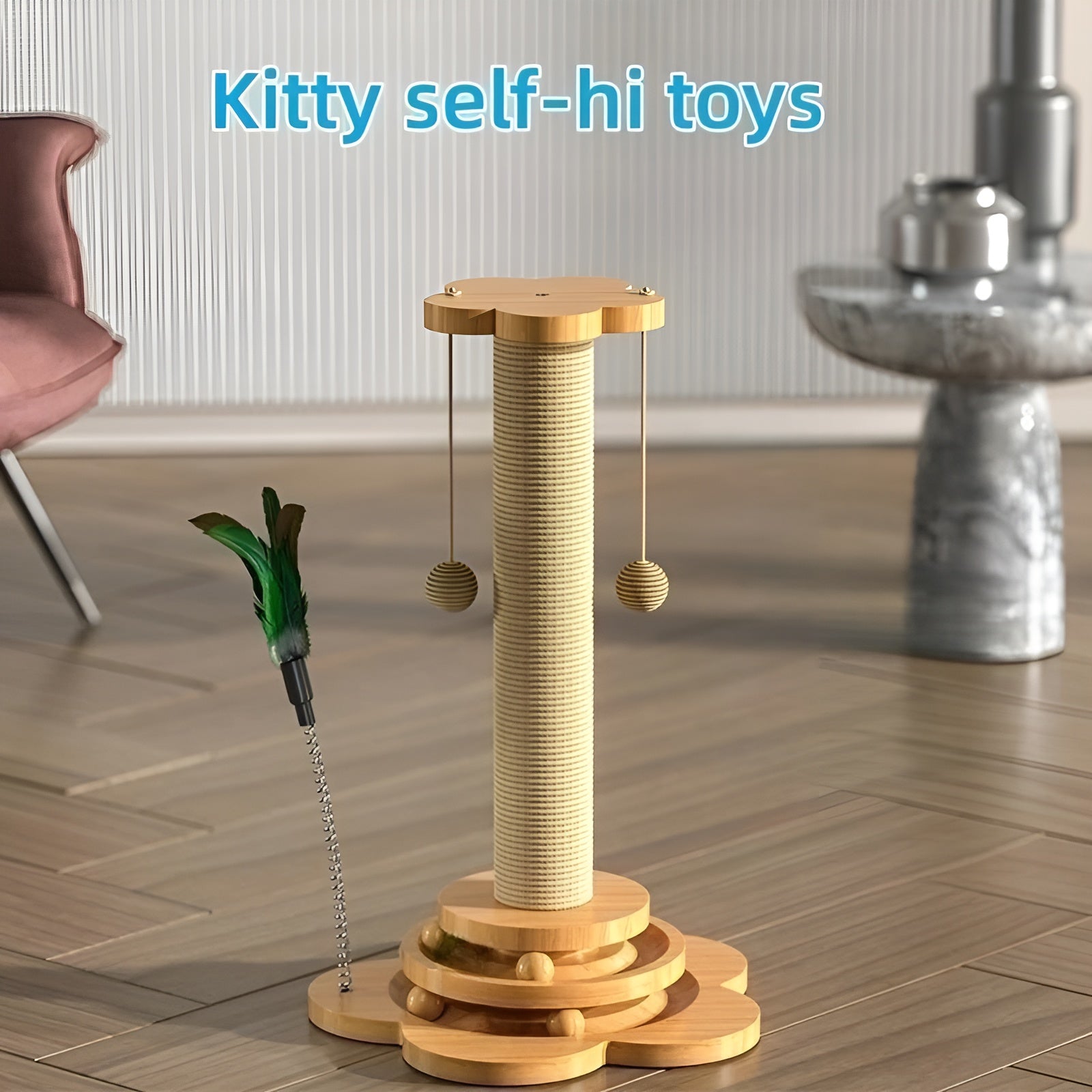 WoodPounce - Elegant Houten Kattenspeelgoed voor Interactief Spel