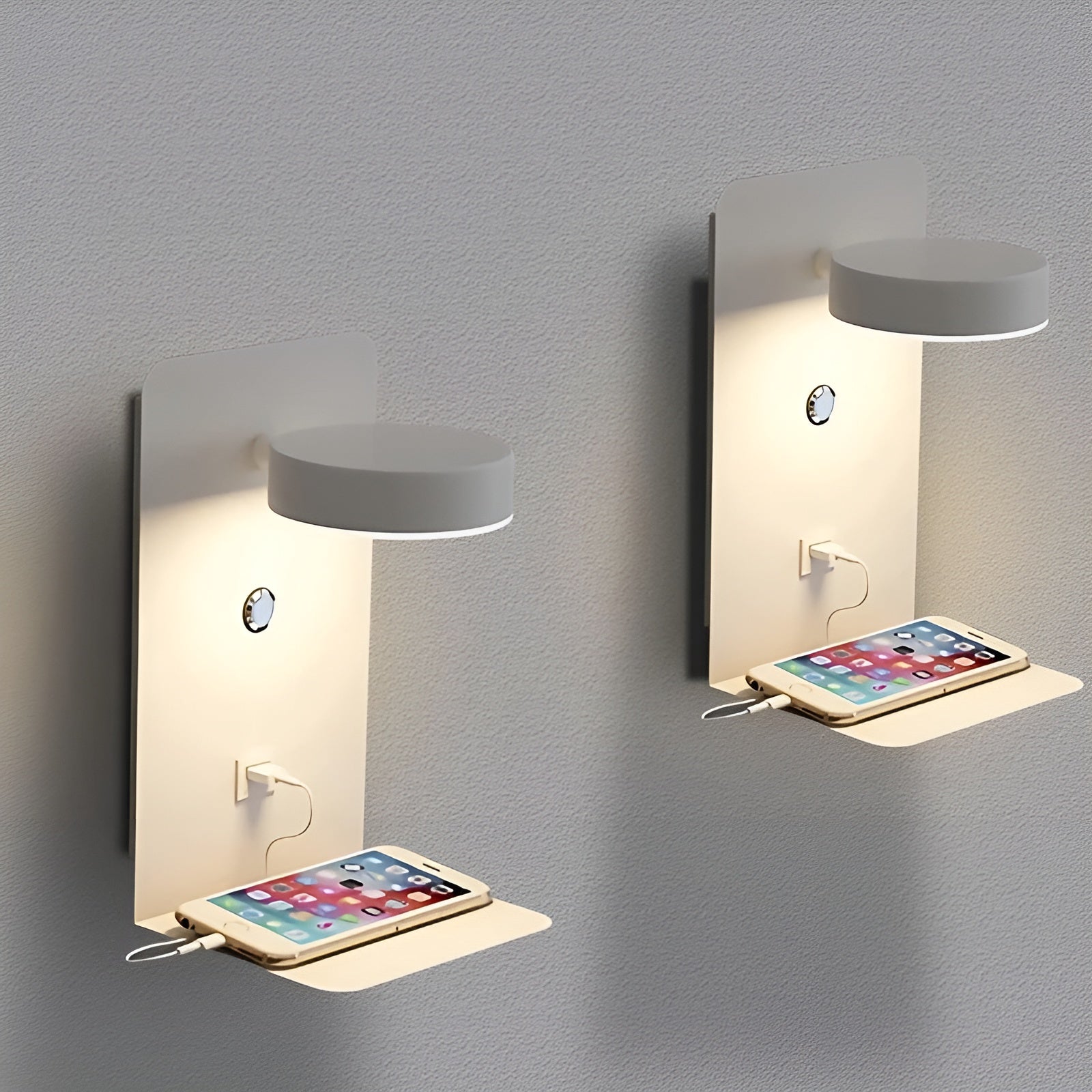 ChargeBright Luxe LED Wandlamp met USB Oplaadpoort - Modern Zwart-Wit Ontwerp